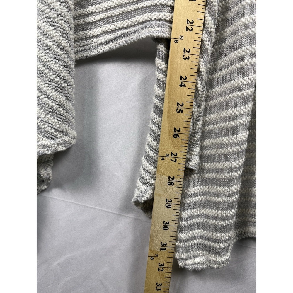 AB Studio Womens Grey White Striped Open Front Cardigan Sweater Size M Roll Tab - Picture 3 of 8
